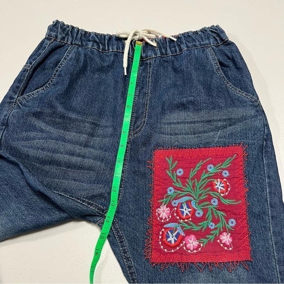Embroidered Cropped Boho Harem Denim Jeans - Picture 6 of 9
